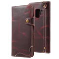 Funda de Cuero Retro para Samsung Galaxy S9  - Estilo Cartera - Café