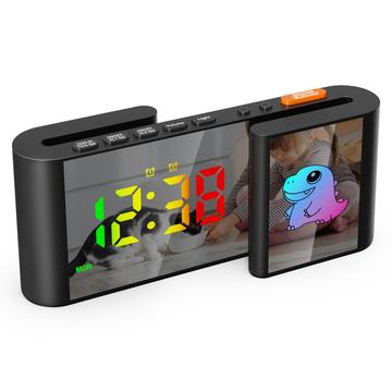 Despertador infantil con pantalla dual, diseño de animales de dibujos animados RGB en forma de S - Negro / Dinosaurio