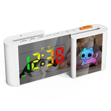 S-Shape RGB Cartoon Animal Dual Screen Alarm Clock for Kids - Blanco / Gato