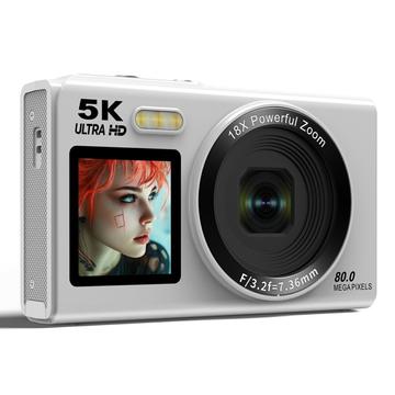 Cámara digital S150 Pro 5K de doble pantalla con tarjeta de memoria de 32GB - Blanca