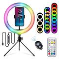 S26-RGB 10" RGB LED anillo de luz Selfie Fotografía Luz de relleno con soporte para teléfono y trípode