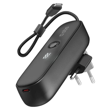 SBS Banco de energía híbrido 2 en 1 y cargador de pared con cable USB-C integrado - 5000mAh - Negro