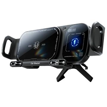 SD01 Cargador de coche inalámbrico de doble bobina de 15W / Soporte para coche - Negro