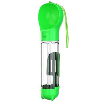 SH-01 Botella de agua multifuncional portátil para perros con dispensador de bolsas para excrementos - Verde