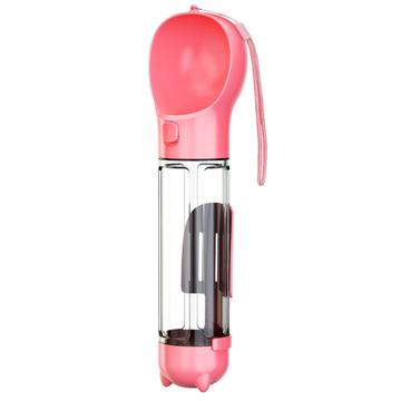 SH-01 Botella de agua multifuncional portátil para perros con dispensador de bolsas para excrementos - Rosa