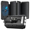 SY-L3S4W Banco de energía solar de 16000mAh con cables USB, USB-C y Lightning - 20W PD - Negro