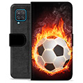Funda Cartera Premium para Samsung Galaxy A12 - Pelota de Fútbol en Llamas