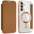 Funda abatible Samsung Galaxy A15 con ranura para tarjeta - Compatible con MagSafe - Marrón