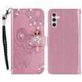 Samsung Galaxy A15 Búho Rhinestone Funda billetera