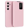 Funda Samsung Galaxy A16 Smart Clear View Flip con ranura para tarjetas - Rosa
