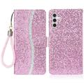 Samsung Galaxy A16 Funda elegante con purpurina para cartera - Rosa