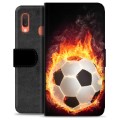 Funda Cartera Premium para Samsung Galaxy A20e - Pelota de Fútbol en Llamas