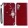 Samsung Galaxy A25 Búho Rhinestone Funda billetera - Rojo