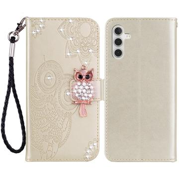 Samsung Galaxy A55 Búho Rhinestone Funda Billetera
