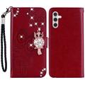 Samsung Galaxy A55 Búho Rhinestone Funda billetera - Rojo