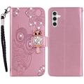 Samsung Galaxy A55 Búho Rhinestone Funda billetera - Oro rosa