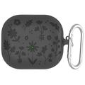 Funda de silicona líquida Samsung Galaxy Buds3/Buds3 Pro con estampado de flores y mosquetón - Gris oscuro