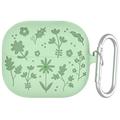 Funda de silicona líquida Samsung Galaxy Buds3/Buds3 Pro con estampado de flores y mosquetón - Verde