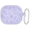 Funda de silicona líquida Samsung Galaxy Buds3/Buds3 Pro con estampado de flores y mosquetón - Morado claro