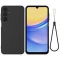 Samsung Galaxy M16/F16 Funda de silicona líquida con correa de mano - Negro