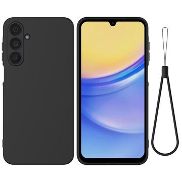 Samsung Galaxy M16/F16 Funda de silicona líquida con correa de mano - Negro