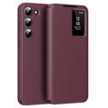 Funda Samsung Galaxy S23 Smart Clear View Flip con ranura para tarjetas - Rojo vino