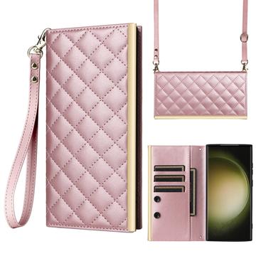 Funda acolchada de lujo para Samsung Galaxy S23 Ultra - Estilo Cartera - Oro rosa