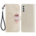 Samsung Galaxy S24 FE Búho Rhinestone Funda Billetera - Oro