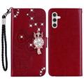 Samsung Galaxy S24 FE Búho Rhinestone Funda billetera - Rojo