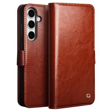 Funda Clásica de Cuero Qialino para Samsung Galaxy S24 FE - Estilo Cartera - Marrón Oscuro