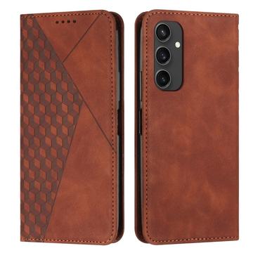 Funda de cartera con diseño de rombos y cierre magnético para Samsung Galaxy S24 FE - Marrón