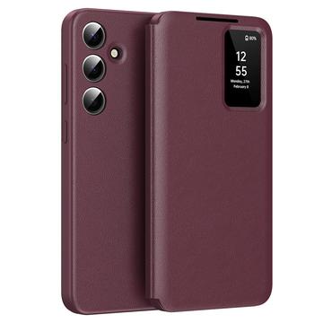 Funda Samsung Galaxy S24 FE Smart Clear View Flip con ranura para tarjetas - Rojo vino