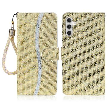 Samsung Galaxy S24 FE Funda elegante con purpurina para cartera - Oro
