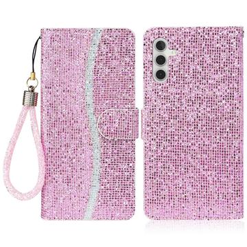 Samsung Galaxy S24 FE Funda elegante con purpurina para cartera - Rosa