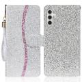 Samsung Galaxy S24 FE Funda elegante con purpurina para cartera - Plata