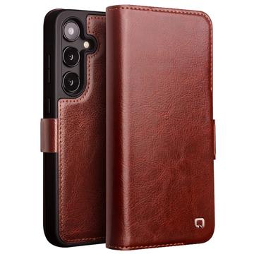 Funda Clásica de Cuero Qialino para Samsung Galaxy S24 - Estilo Cartera - Marrón Oscuro