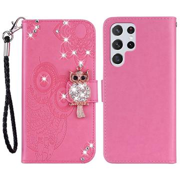 Samsung Galaxy S24 Ultra Búho Rhinestone Funda Cartera