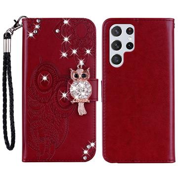 Samsung Galaxy S24 Ultra Búho Rhinestone Funda billetera - Rojo