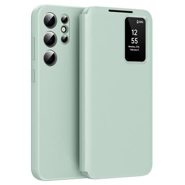 Funda Samsung Galaxy S24 Ultra Smart Clear View Flip con ranura para tarjetas - Verde claro