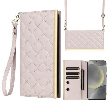 Funda acolchada de lujo para Samsung Galaxy S24 Plus - Estilo Cartera - Beige