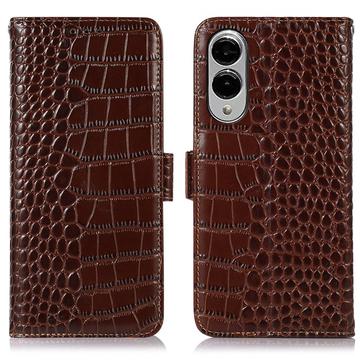 Funda Crocodile con RFID para Samsung Galaxy S25 Edge - Estilo Cartera - Marrón