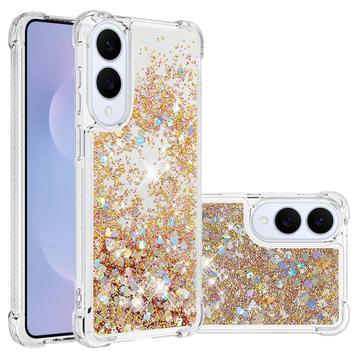 Funda de TPU Samsung Galaxy S25 Edge Glitter Quicksand - Corazones dorados