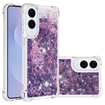 Funda de TPU Samsung Galaxy S25 Edge Glitter Quicksand - Corazones púrpuras
