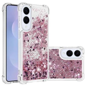 Funda de TPU Samsung Galaxy S25 Edge Glitter Quicksand - Corazones Oro Rosa