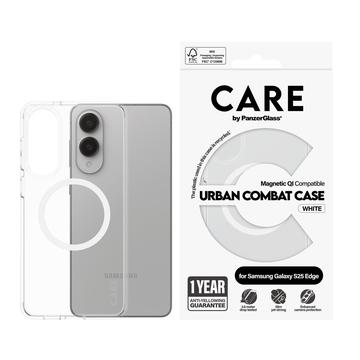 Funda PanzerGlass Care Urban Combat para Samsung Galaxy S25 Edge - Compatible con MagSafe - Blanco / Transparente
