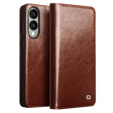 Funda Clásica de Cuero Qialino para Samsung Galaxy S25 Edge - Estilo Cartera - Marrón Oscuro