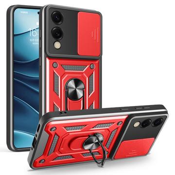 Funda híbrida con anillo giratorio y protector de cámara para Samsung Galaxy S25 Edge - Rojo