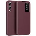 Funda Samsung Galaxy S25 Edge Smart Clear View Flip con ranura para tarjetas - Rojo vino