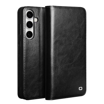 Funda Clásica de Cuero Qialino para Samsung Galaxy S25 FE - Estilo Cartera - Negro