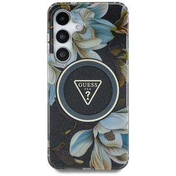 Funda Samsung Galaxy S25 Guess Glitter Flowers Triangle Buttons MagSafe